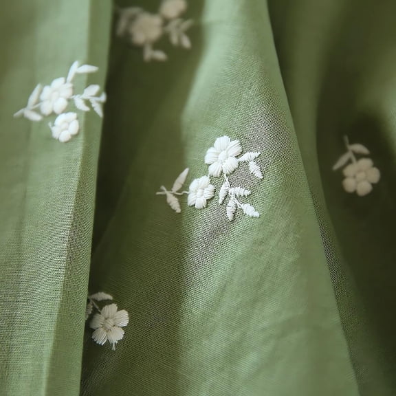 CraftDesignL Green Floral Linen Fabric,Embroidered Fabric,Flower Linen Fabric,Linen Fabric,Quilting Fabric,Designer Fabric,Fabric by Yard,Daisy Fabric