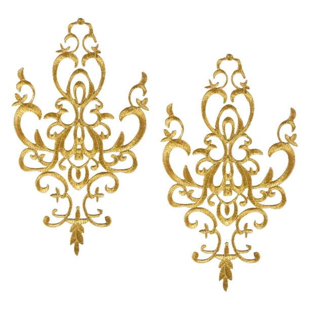 1 par de parches de tela de encaje fino con apliques bordados para decoración de vestidos. Oro
