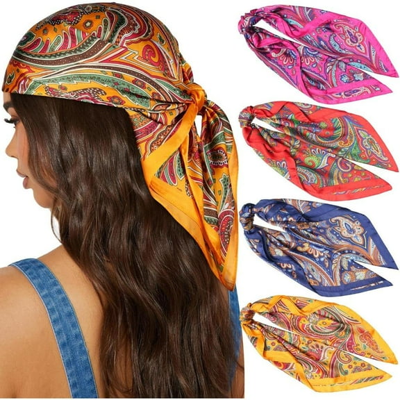 4PCS 27.5” Silk Satin Square Head Scarf - Satin Head Scarves for Women Hair Kerchief Bandanas Sleeping Head Wraps
