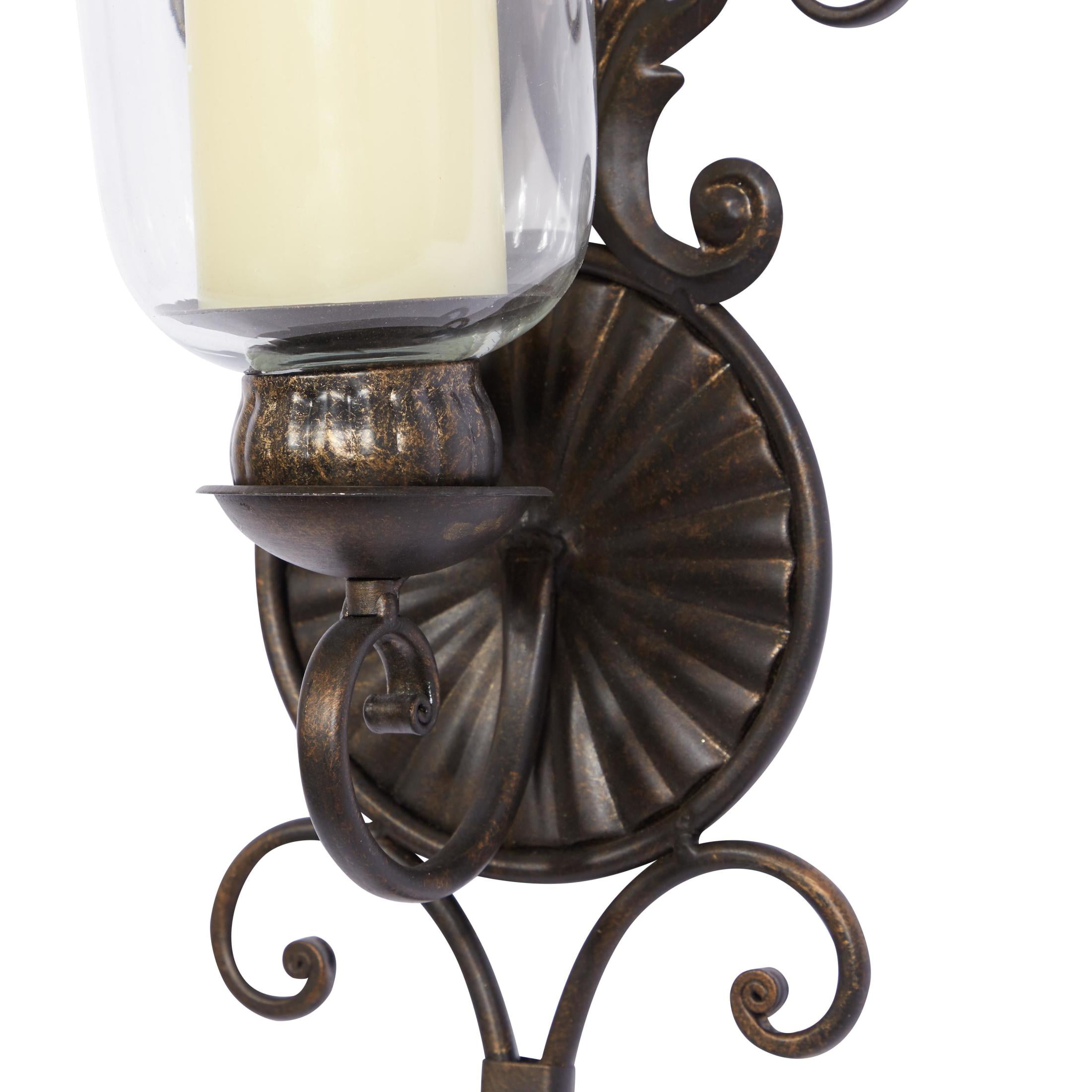 DecMode Bronze Metal Scroll Weathered Wall Candle Sconce