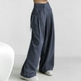 thumbnail image 5 of Qulqfy Barrel Pants Women Baggy Wide Leg Retro Gray High Waist Casual Pants L, 5 of 5