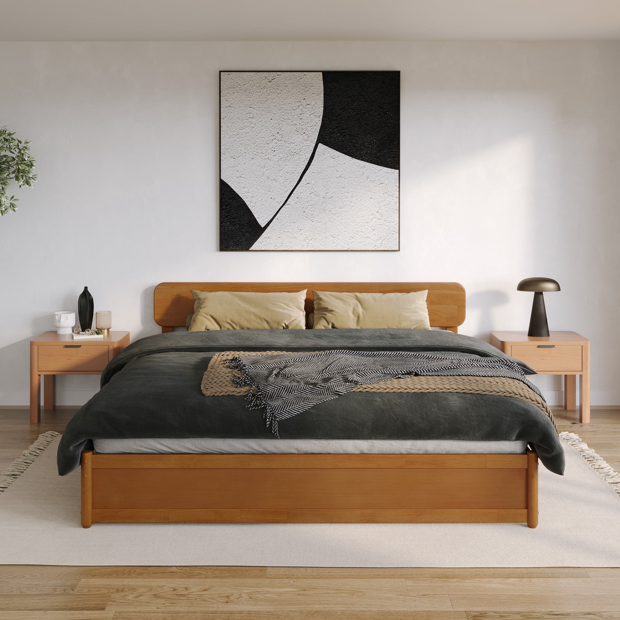 AFI Capri King Wood Platform Bed with Panel Footboard and Storage Drawers, Light Toffee