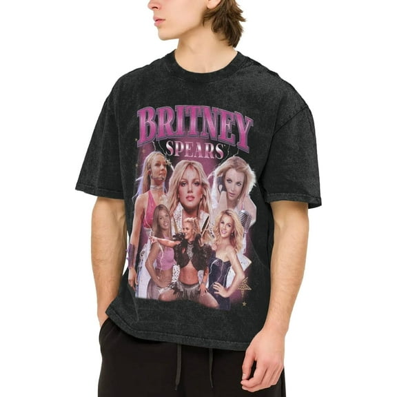 Men's Britneys Music Spears T-Shirt Washed Vintage Loose Short Sleeve Tee Top 151