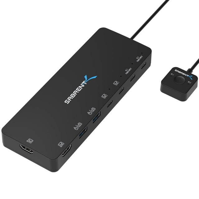 Conmutador KVM SABRENT USB-C para 1 PC y 2 pantallas, 60 W PD