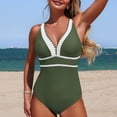 thumbnail image 7 of GEWSEY Women's One Piece Swimsuit Tummy Control Swim Suits for Women 2026 Modest Swimwear V Neck Color Block Bathing Suit (Army Green, XL), 7 of 7