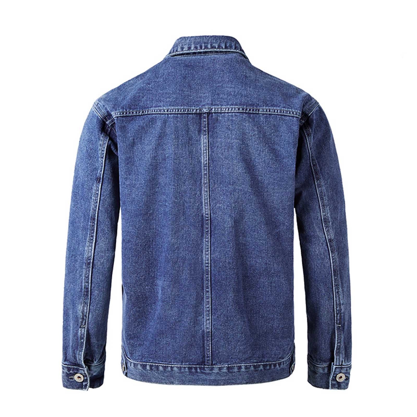 BZGTZT Jean Jacket for Men Casual Workwear Long Sleeve Lapel Collar Jacket Loose Denim Coat with Multi Pockets