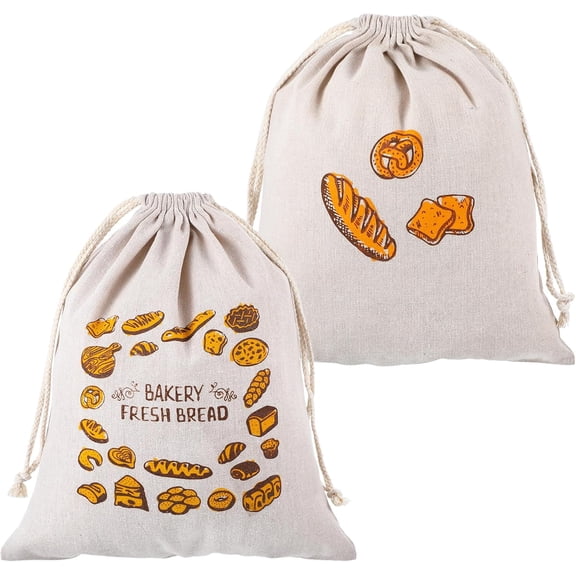 2 Pcs Bread Bags for Homemade Bread, 38cm X 31cm Reusable Breads Bags with Liner and Drawstring Closure for Sourdough Breads Storage
