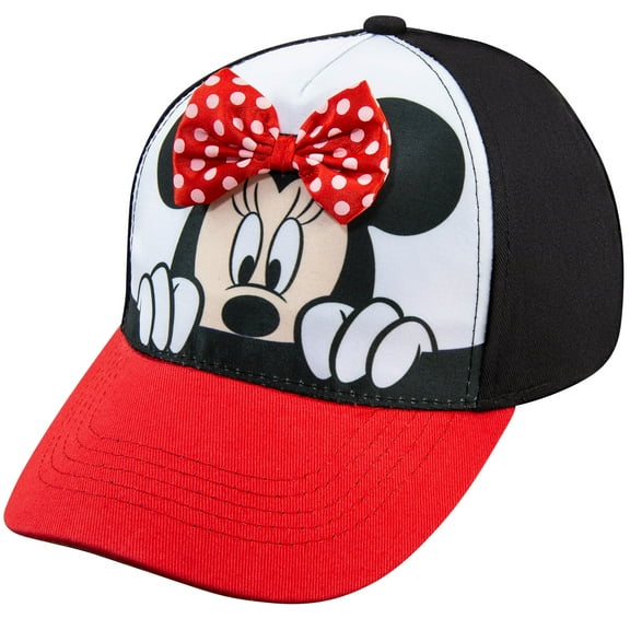 Disney Minnie Mouse Girls Red Baseball cap - Attached Bow Peek-a-boo - Adjustable - Size 4-12 Years