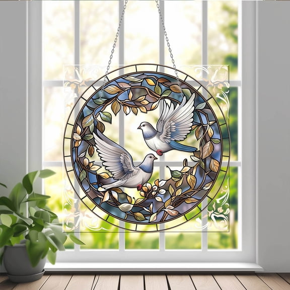 Dove Acrylic Window Hanging: Elegant Love Birds Home Decor