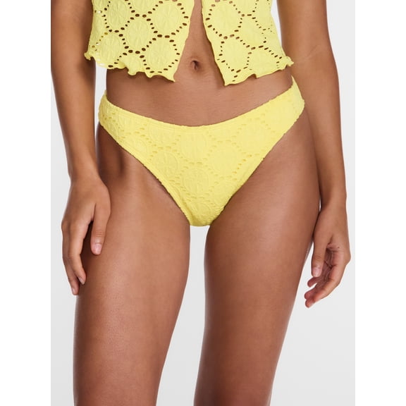 No Boundaries Lemon Eyelet High Leg Bikini Swim Bottoms, Women's XXS-XXL