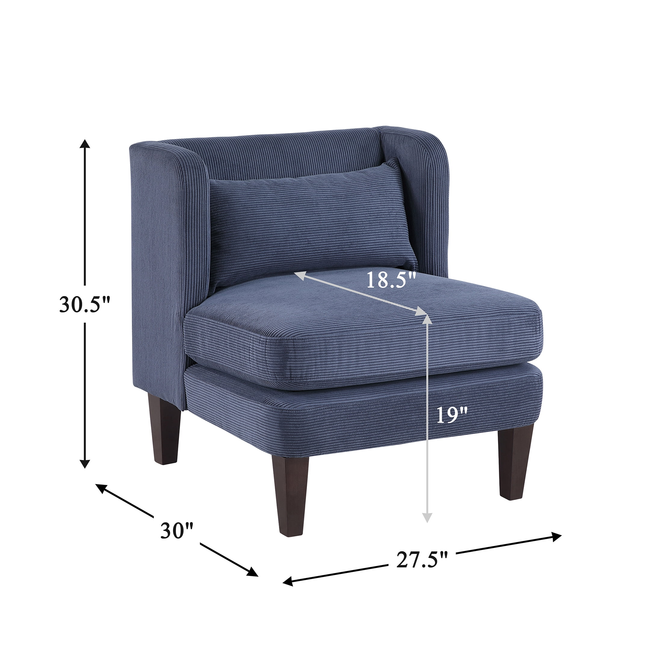 OakvillePark Terncliffe Corduroy Accent Chair with Pillow, Blue