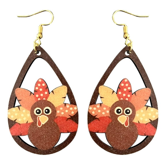 DESIGNICE 2 Pairs Thanksgiving Turkey Dangle Earrings for Women Lightweight Holiday Dangle Earrings Thanksgiving Fall Wooden Earrings