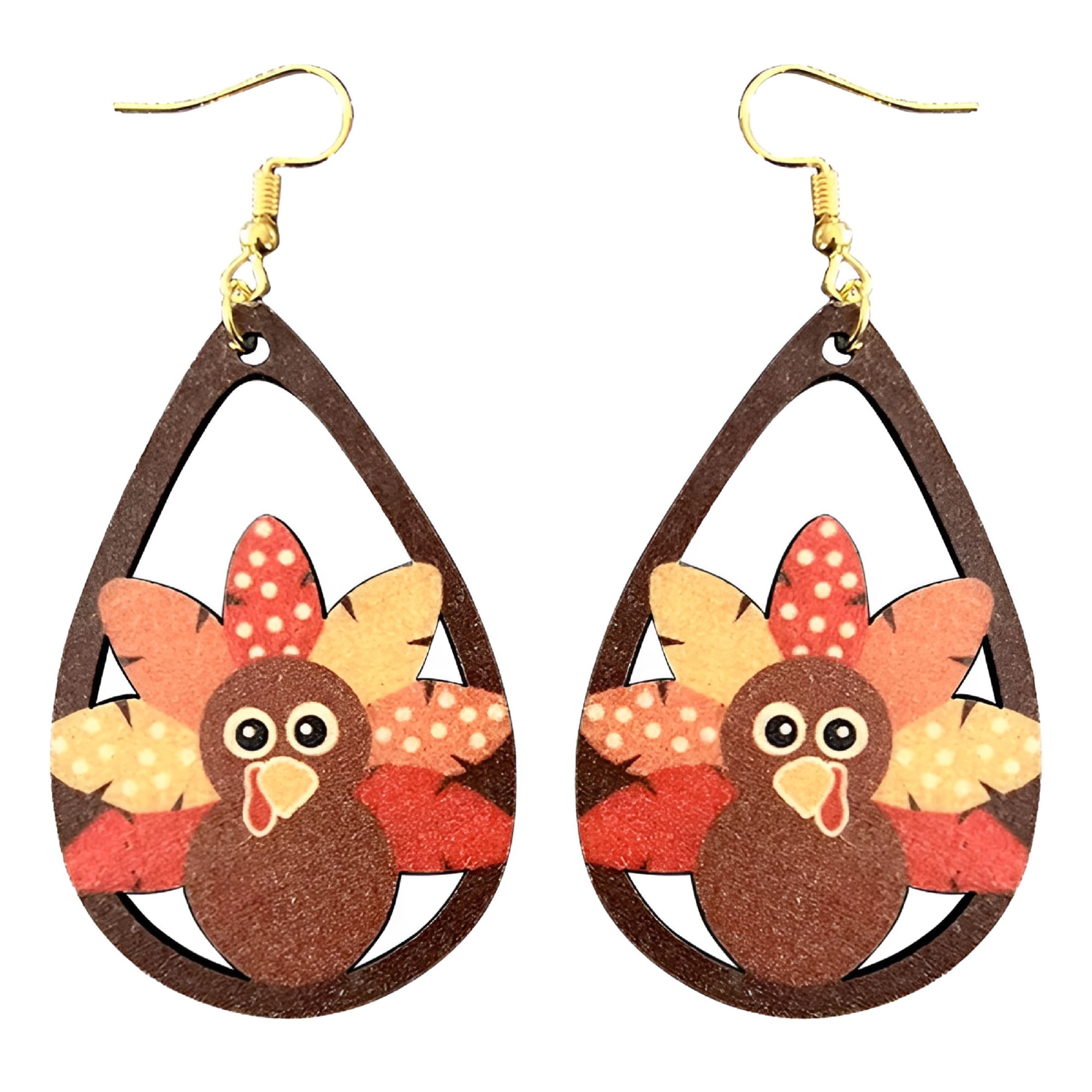 DESIGNICE 2 Pairs Thanksgiving Turkey Dangle Earrings, Lightweight Wooden Teardrop Drop Jewelry for Women, Fall Holiday
