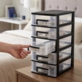 thumbnail image 2 of 5 Tier Plastic Storage Drawers, Desktop Organizer with Clear Drawers, Compact Desk Storage Cabinet for Office Supplies, Arts Crafts, Makeup and Dorm Room Organization, Black, 2 of 8