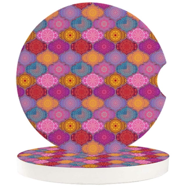 RYLABLUE Ensemble de 6 sous-Verres de Voiture à Motif Géométrique Style Rétro pour Boissons, sous-Verres en Céramique Absorbants avec Base en Liège pour Décoration de Table Basse de Cuisine Maison