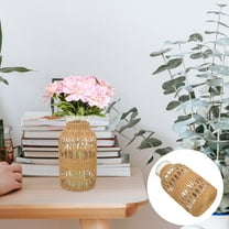 WHAMVOX Light Brown Woven Rattan Glass Vase for Home Decor with Hydroponic Container 7.5 Inches Tall
