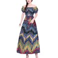 thumbnail image 2 of Gibobby Vestido de verano casual para mujer Fuera del hombro Un cuello Algodón Seda Vestido floral 2024 Verano de manga corta Falda larga Estilo étnico Falda d(Azul,Talla única), 2 of 4