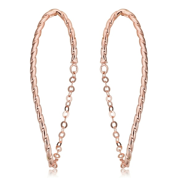 KoolJewelry 14k Rose Gold Twisted Curved Bar and Chain Oval Post Earrings, 1.5"