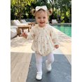 thumbnail image 3 of RUINIXCW Baby Girl Tulip Print Romper Long Sleeve Smocked Bust Bodysuit Headband, 3 of 8