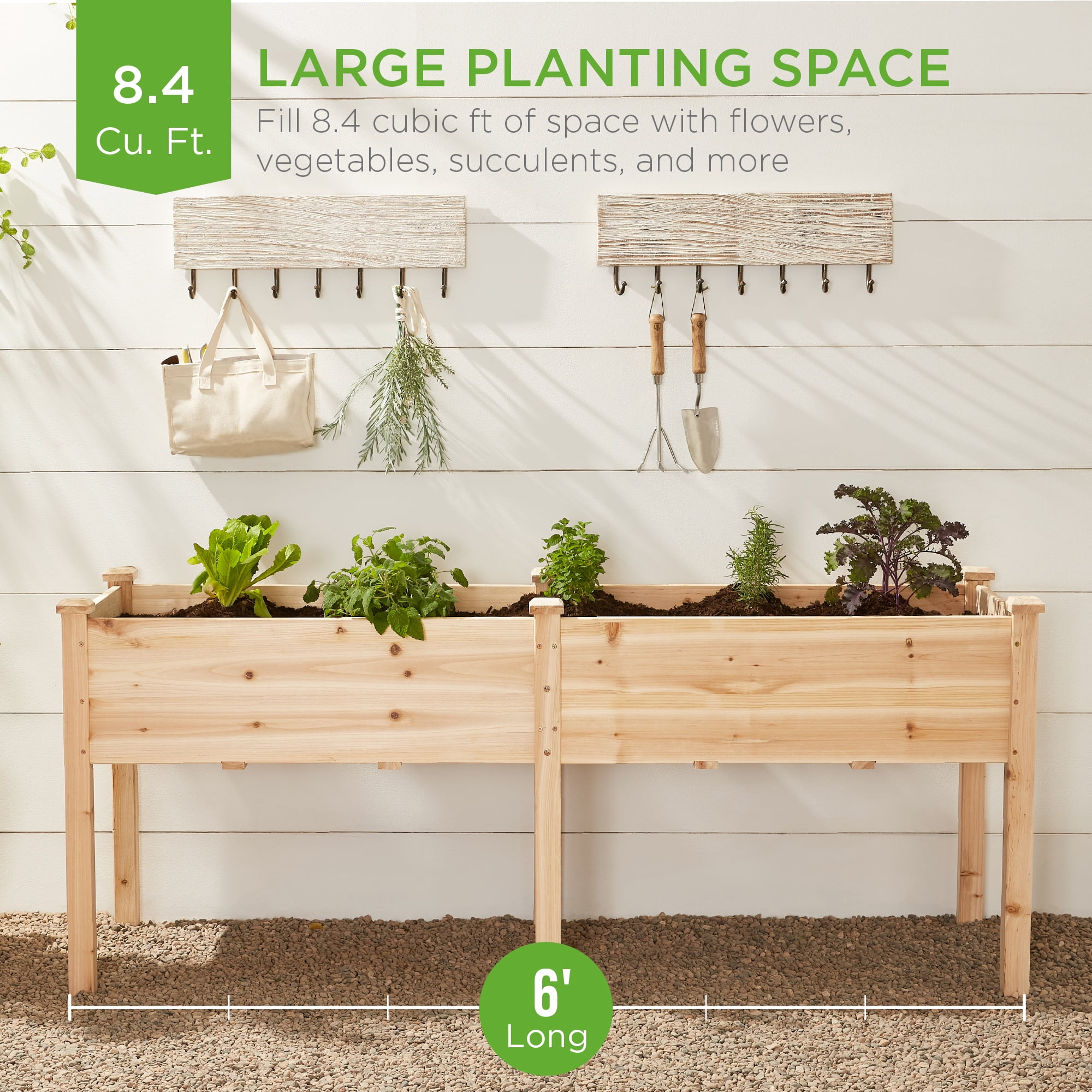 Best Choice Products 72x24x30in Raised Garden Bed, Elevated Wood Planter Box for Patio w/ Divider Panel - Classic Wood