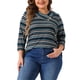 thumbnail image 1 of Blusa casual de mujer de talla grande Agnes Orinda, con mangas 3/4, de punto, a rayas, con cuello asimétrico, camiseta de moda 3X en azul y albaricoque., 1 of 6