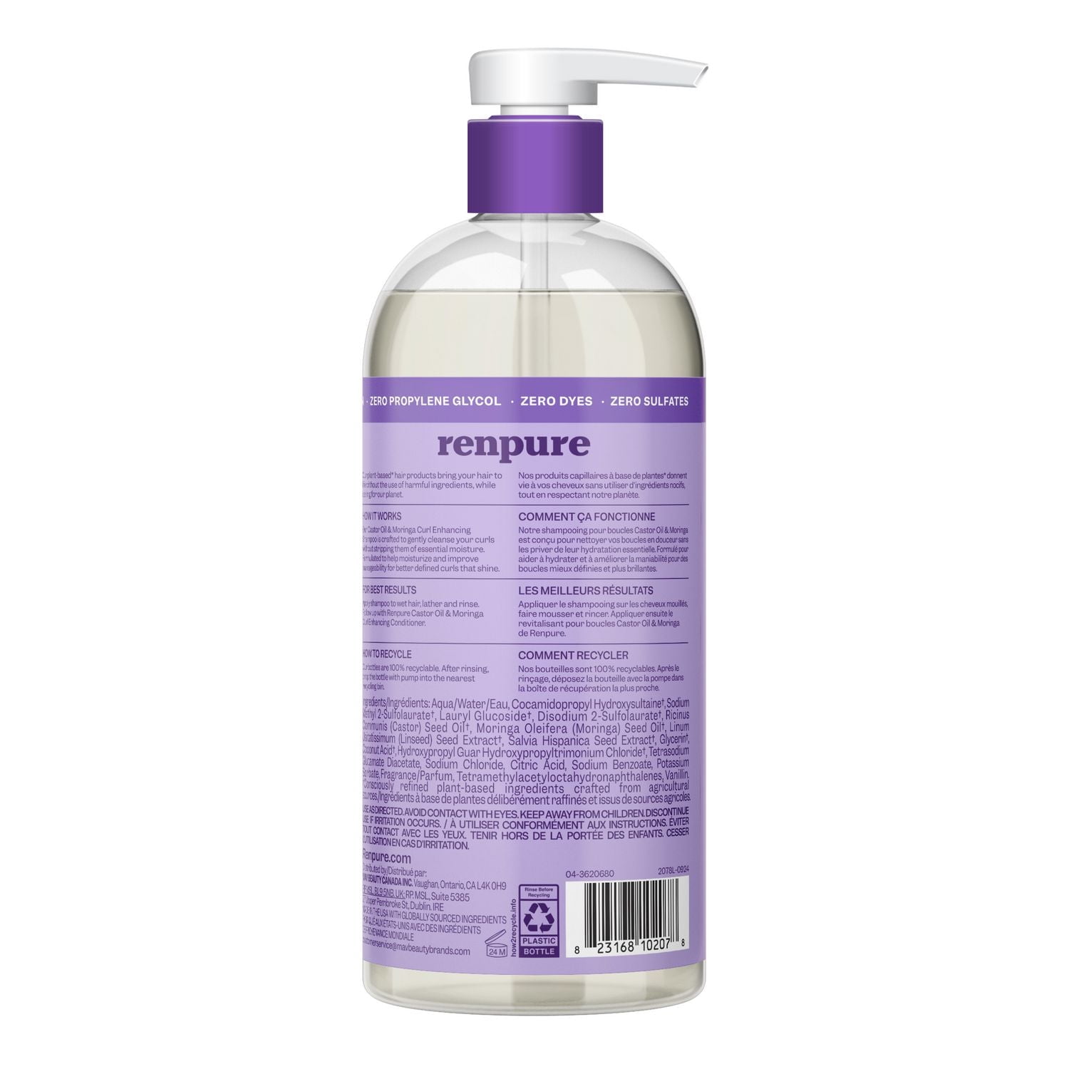 Renpure Castor Oil & Moringa Shampoo, Plant-Based - Curl Enhancing - For Moisturized, Smooth Curls - For Curly Hair - 24 Fl Oz, Curl Enhancing Shampoo