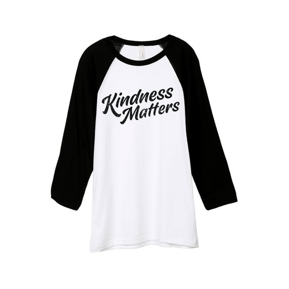 Kindness Matters Unisex 3/4 Sleeves Baseball Raglan T-Shirt Tee White Black X-Small