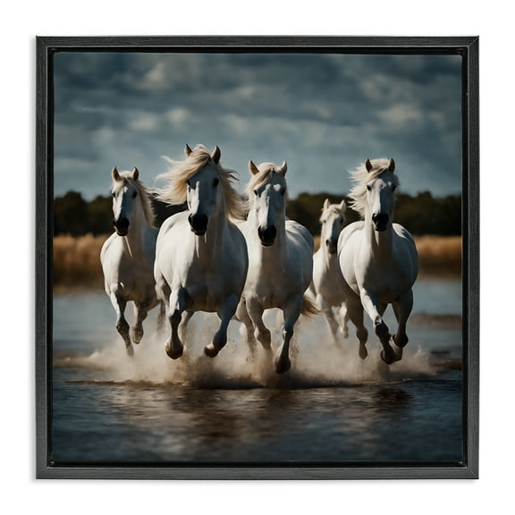 Stupell Industries Galloping Stallions Splash Animals Painting Black Floater Framed Canvas Art Print Wall Art, 18 x 18