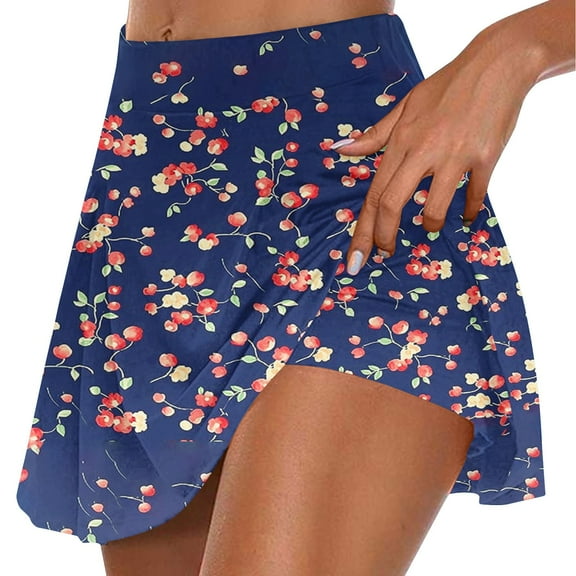 Haoxianjian Women's Golf Skirts Skort Mid Waisted Yoga Shorts Stretchy Tennis Skirt with Short Floral Print Casual Athletic Skort Trendy Dressy Casual Summer for Women S-XX
