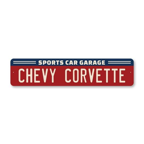 Chevy Corvette Sports Car Garage Aluminum Metal Decor Sign - 4x18 inches