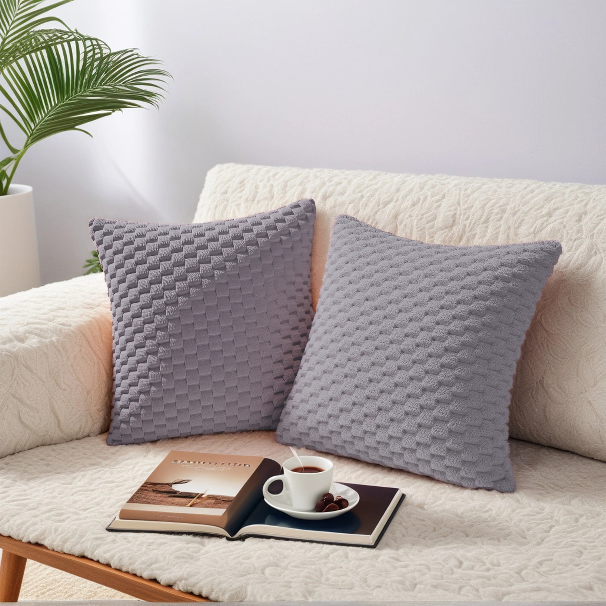 Unique Bargains 4 Pcs Pack of 4 Soft Fuzzy Plush Cushion Cover Grey 20" x 20"/22" x 22"