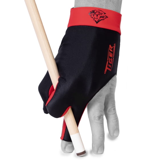 Tiger PRO Series Billiard Glove – Large - for Left Hand (Right-Handed Players) - Red/Black Color – Professional Pool Cue Glove with Enhanced Fit & Breathable Design