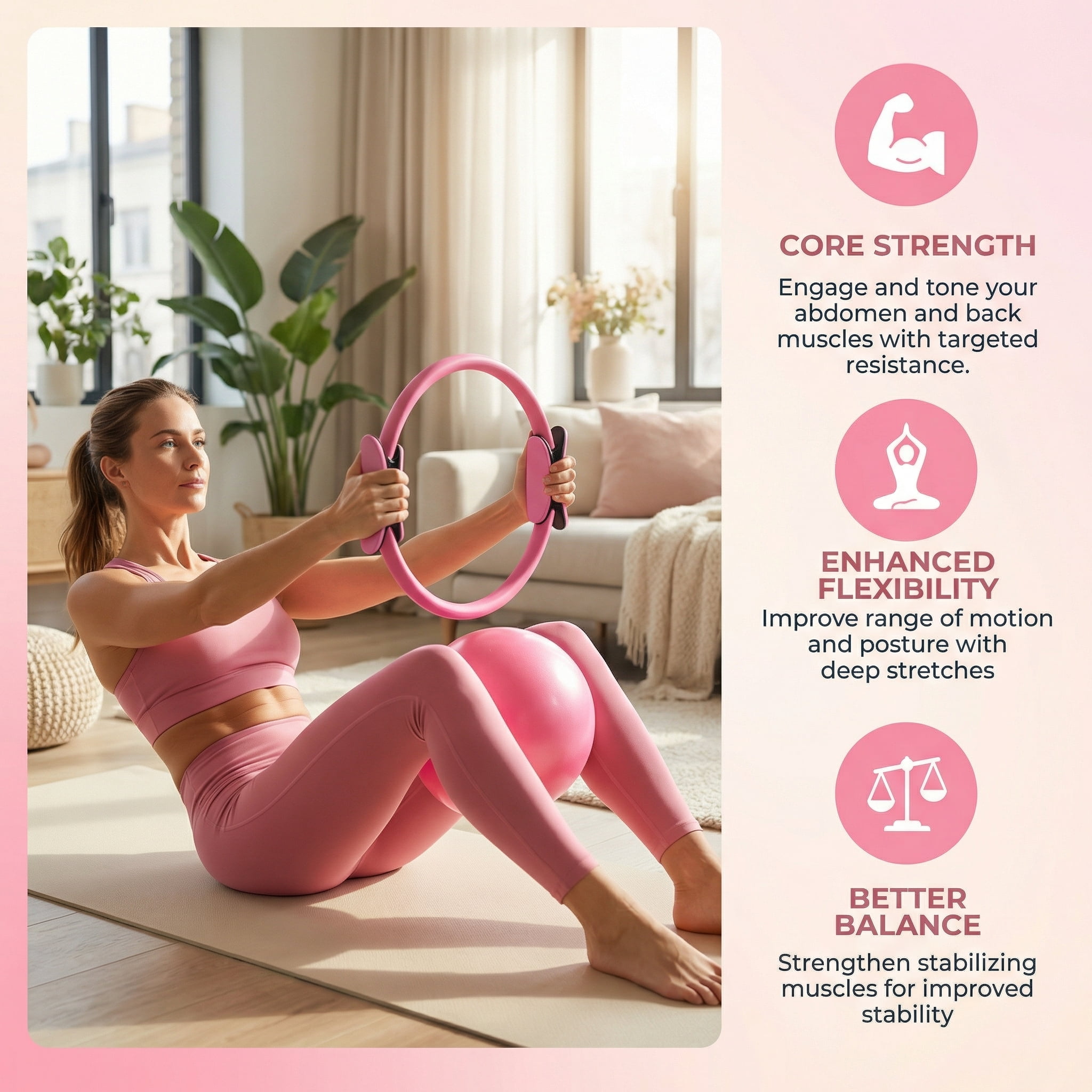 Pilates Equipment Kit for Home Workouts Angivlga  - 15in Pilates Ring, Ball Set, Booty  & Figure 8 Resistance Band - Pilates Essentials Kit for Women with Yoga  & Strap - Portable Pilates Set