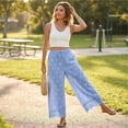thumbnail image 5 of Resicozy Cropped Lace Hem Leg Pants for Women Polka Dot Summer High Waist Balloon Lightweight Beach Trousers with Pockets Light Blue XL, 5 of 6