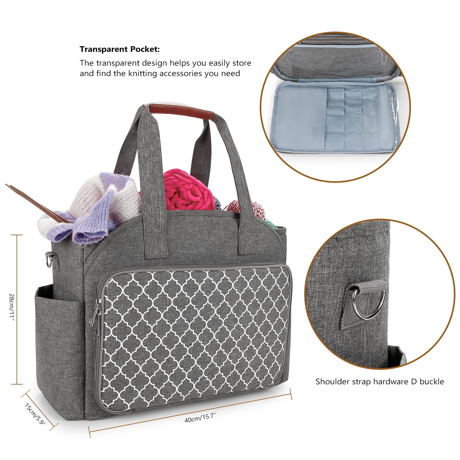 Knitting Bag Yarn Storage Tote - Yarn Storage Organizer, Crochet Organizer Bag with Crochet Hooks, Yarn Skiens, Knitting Needles and Accessories