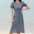 thumbnail image 2 of fatyb Boho Floral Dresses for Women V Neck Short Sleeve Vacation Dresses Womens Summer Midi Dresses, 2 of 4