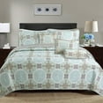 Bilot Green Mint Grey Modern Medallion Damask Reversible Quilt Bedding