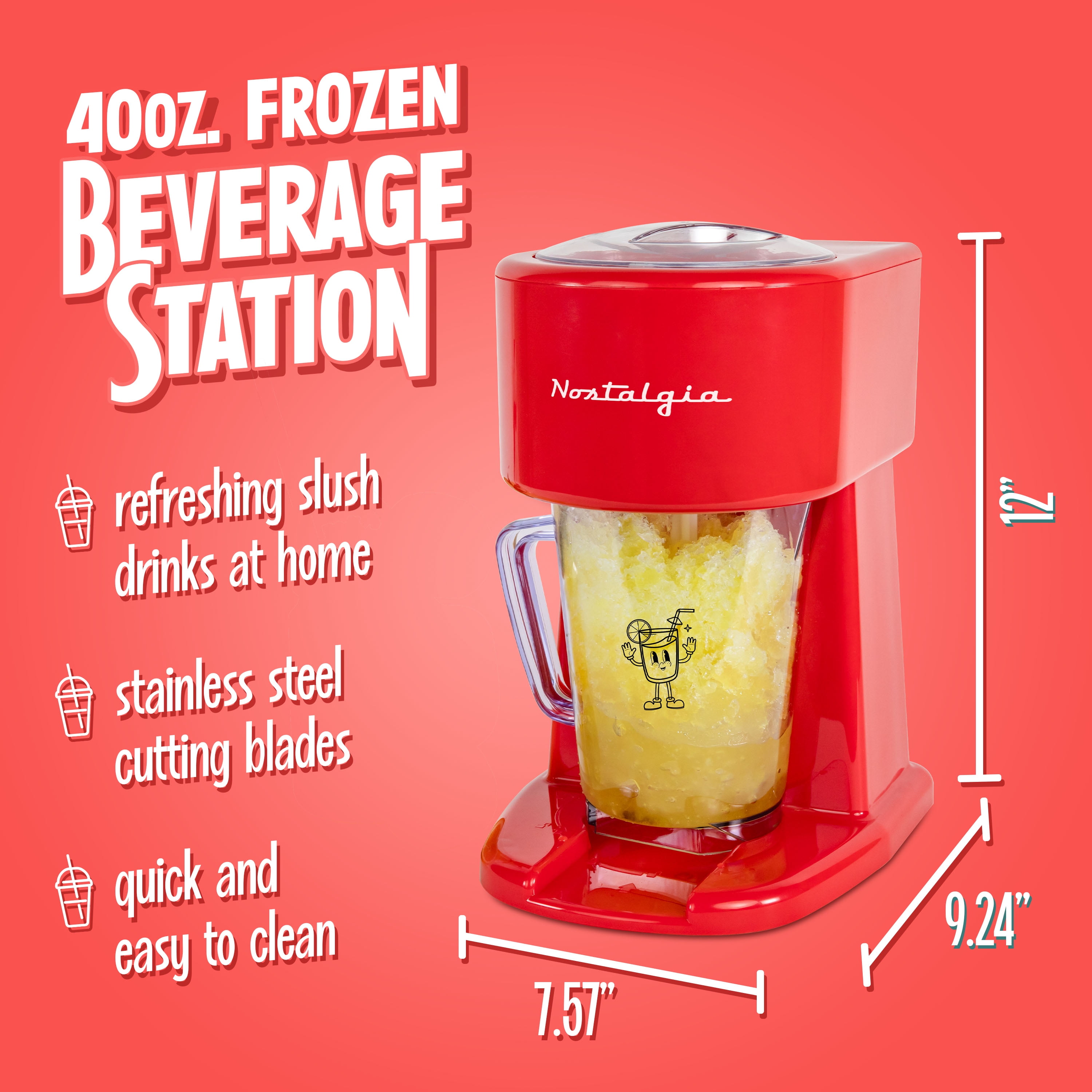Nostalgia Slushie Machine, 40 oz Ice Shaver and Slushy Maker for Soda, Juices, Cold Coffee, and More, Red
