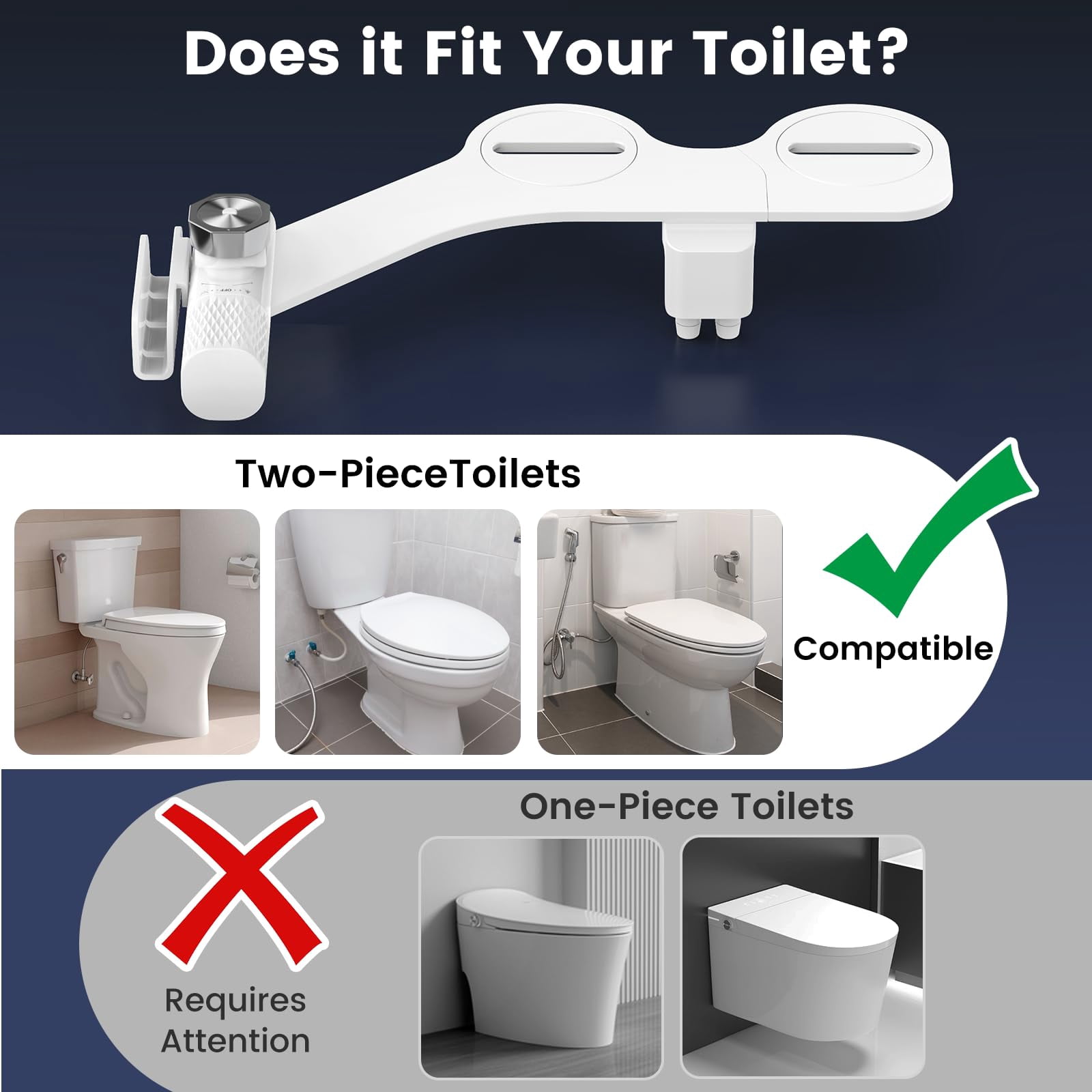Beteliva Non-Electric Bidet Toilet Seat Attachment with Multi-Stage Filter, 3 Wash Modes & Adjustable Pressure
