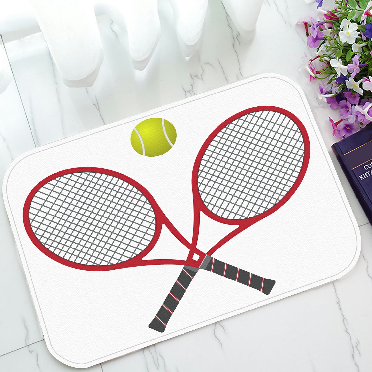 ECZJNT Tennis racquet with a ball Doormat Bath Mat Rug Entrance Rug Floor Mats 23.6x15.7 Inch