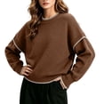 thumbnail image 4 of Womens Loose Sweaters Wool Blend Crew Neck Long Sleeve Trendy Casual Fall Pullover Tops Coffee S, 4 of 5