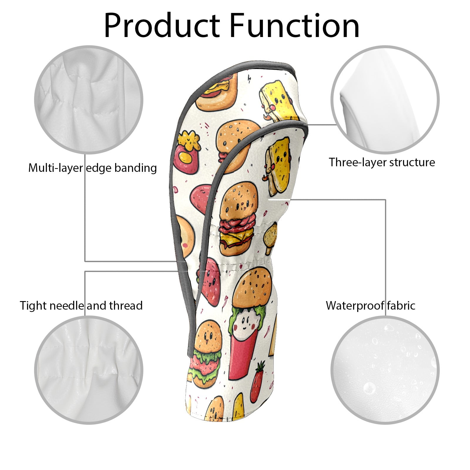 Golf Club Head Covers - Funny Food Beige Design, Premium PU Leather Driver Hybrid Headcovers with Velvet Lining, Waterproof Golf Gifts for Men Women