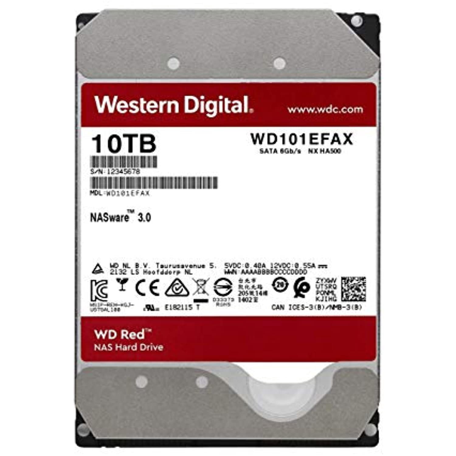 WD Red 10TB NAS Internal Hard Drive - 5400 RPM Class, SATA 6 Gb/s, CMR, 256 MB Cache, 3.5" - WD101EFAX