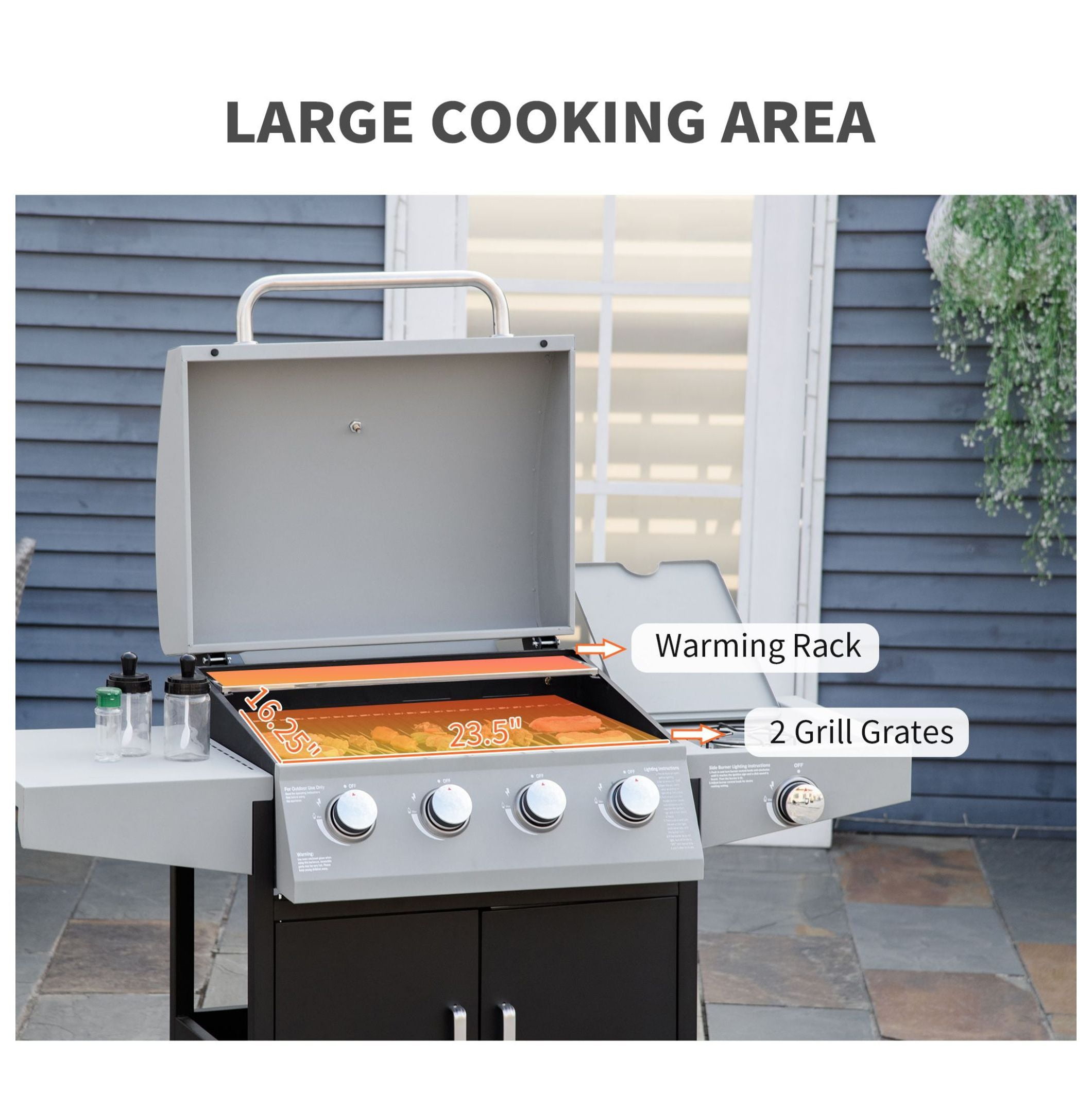 52" Propane Gas Grill 4+1 Burner BBQ, Outdoor Cabinet Grill w/ Side Burner & Wheels, Silver