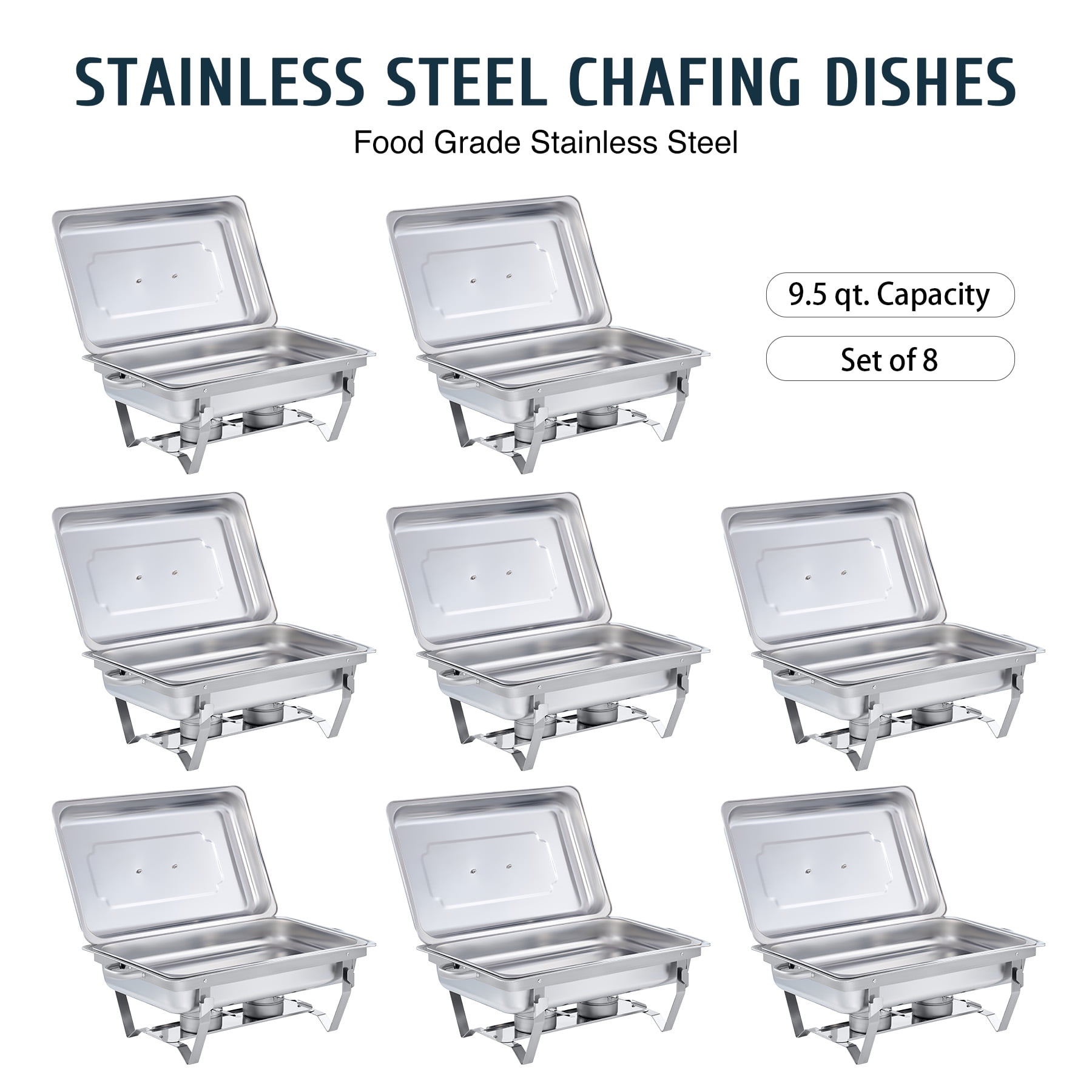Wilprep 8 Pack Chafing Dish Buffet Set 9.5 qt Catering Food Warmers for