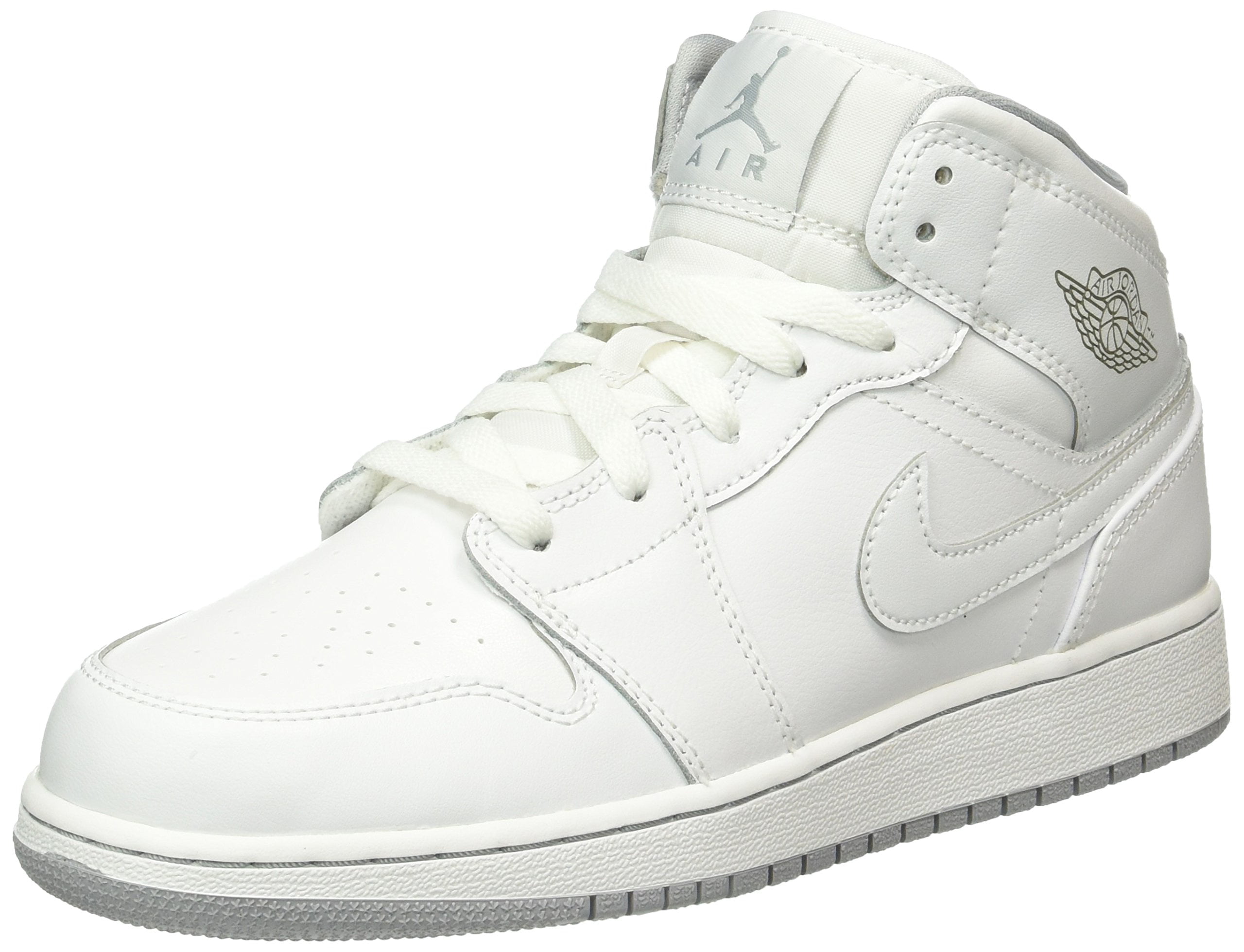 Nike Jordan Kids Air Jordan 1 Mid Bg White/White/Wolf Grey Basketball ...