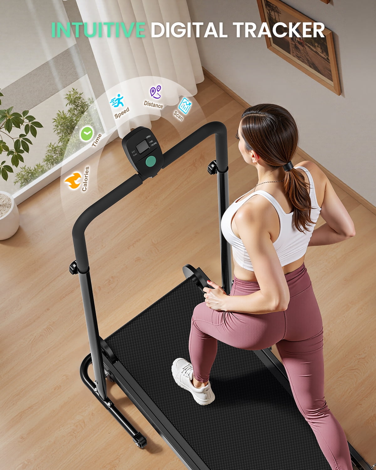 Akluer Manual Walking Treadmill with Fixed Incline, Non-Electric Compact Treadmill for Home Exercise, Quiet Motor-Free Design, Anti-Slip Belt