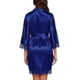 thumbnail image 2 of Albornoz de seda satinada para mujer Bata de kimono corta con cuello en V oblicuo Bata de dama de honor ------ Azul real (talla Xl) (hy), 2 of 4