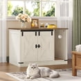 thumbnail image 3 of 31.5" Cat Litter Box Enclosure, Hidden Cabinet Furniture with Bell for Indoor Cat, Farmhouse Style, Rustic Brown and White, 3 of 8