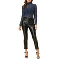 thumbnail image 2 of INSPIRE CHIC Haut Transparent pour Femme à Manches Longues Col Roulé Blouse en Dentelle Florale Transparente TP Bleu Marine, 2 of 7